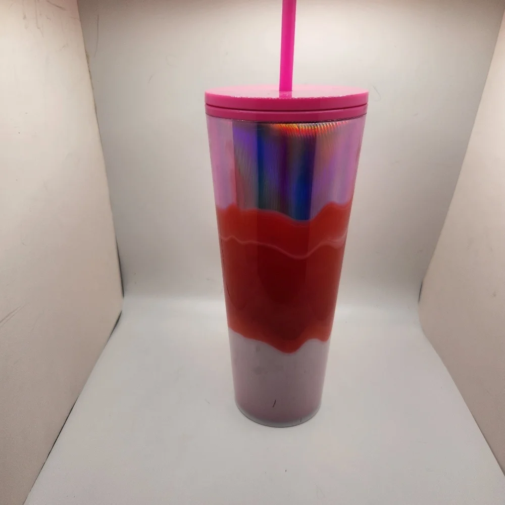 Starbucks Holiday 2021 Pink Red Wave 24oz Venti Tumbler Holographic Marble Ombre